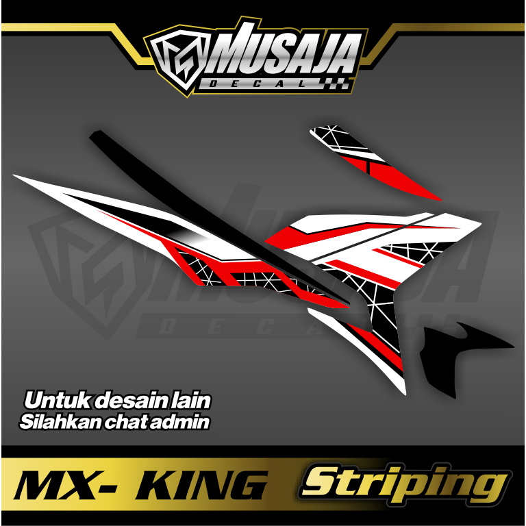 Decal Striping mx king putih hitam merah - dekal transparan uv mx king