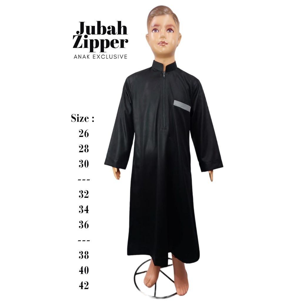 Jubah Zipper Anak Kombinasi Poliyester, Jubah Hamada Fashion.
