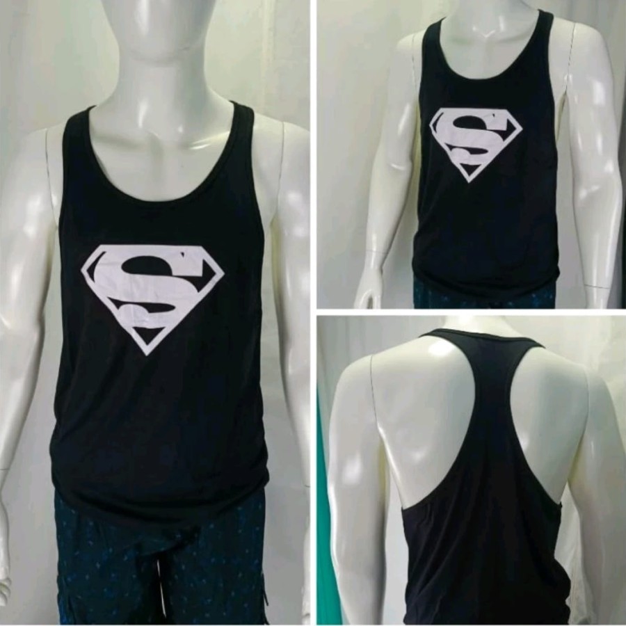 { BISA COD } KAOS SINGLET PRIA TALI KECIL SUPERMAN GYM FITNESS KEREN