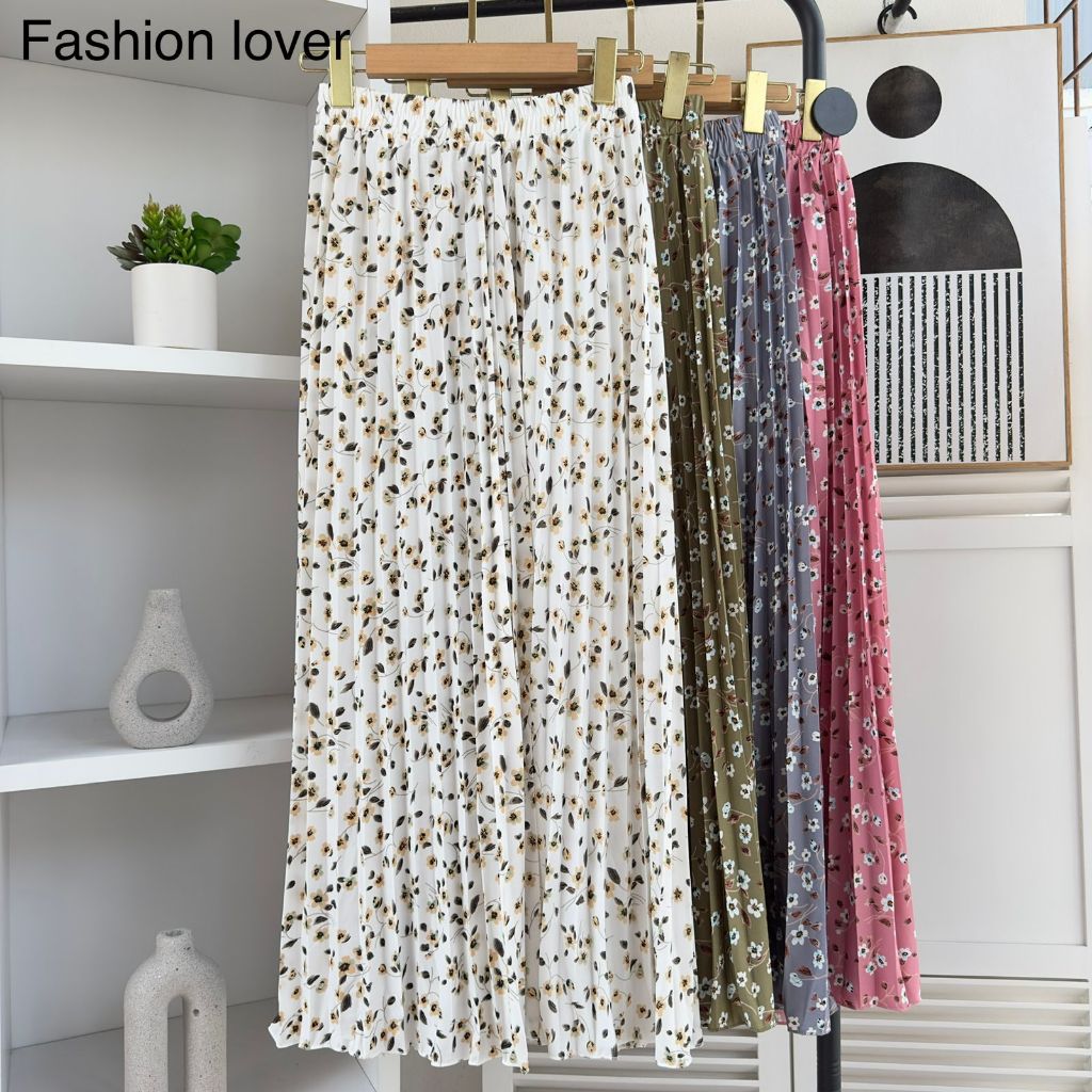 MHB Rok plisket motif bunga / Rok panjang motif bunga / Rok bunga korean style