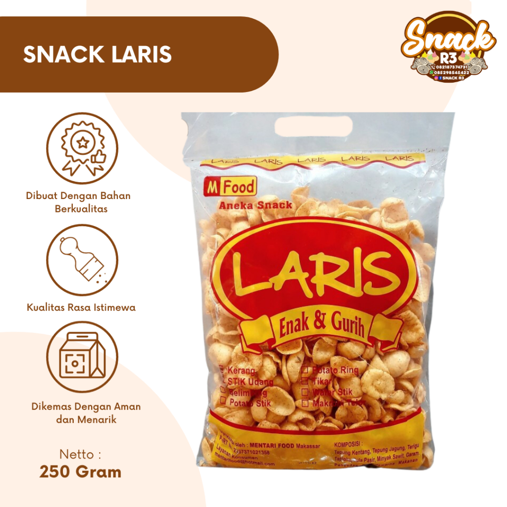 

Snack Laris Makanan Ringan Kerupuk Stick Goreng Gurih Snack Camilan Toping Renyah 250 Gram Enak