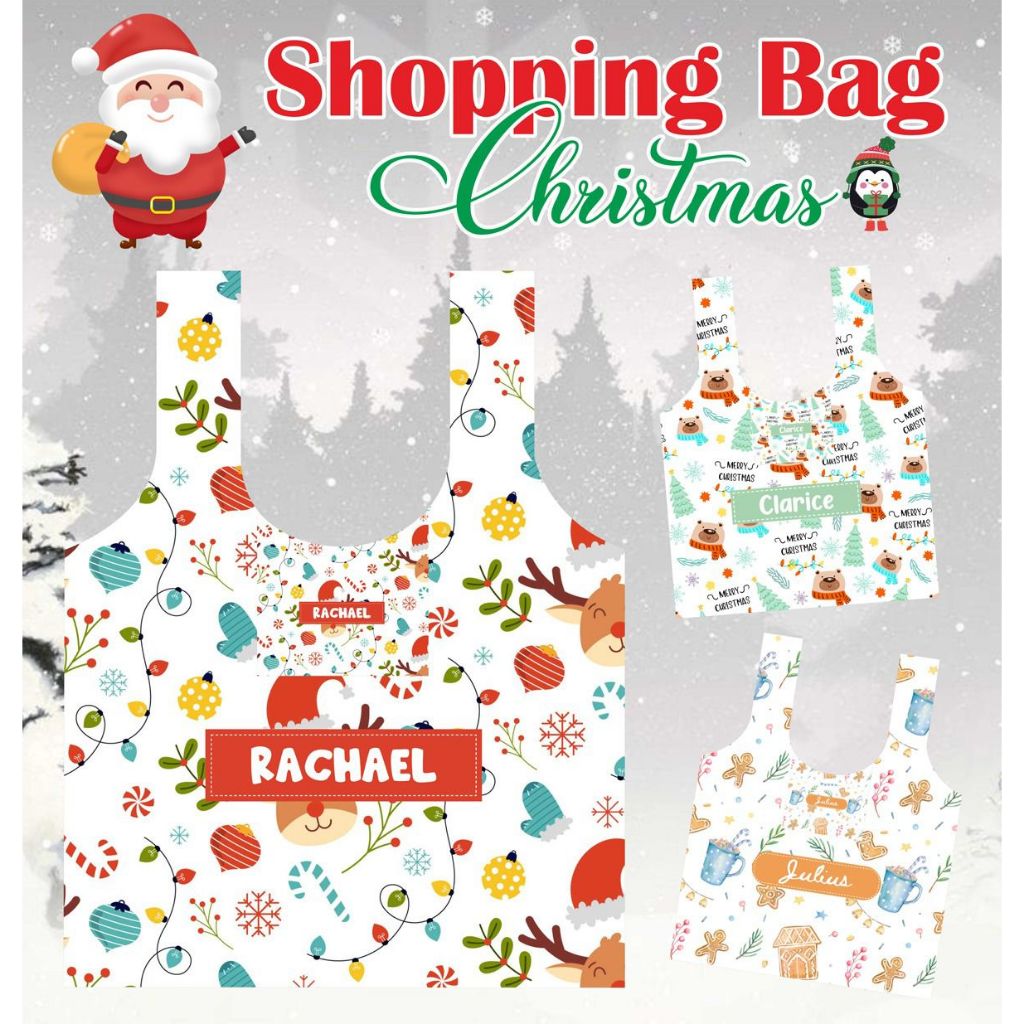 Christmas Shopping bag custom nama | tas belanja reusable (MIN ORDER 3) | christmas gift kado natal 