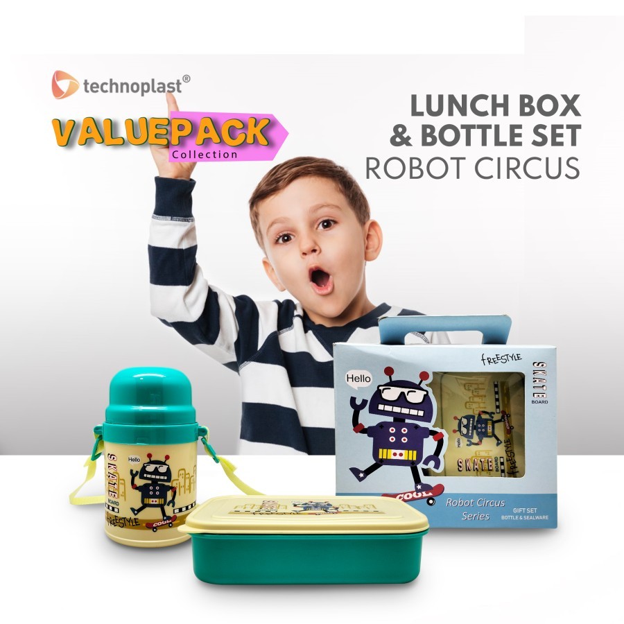 Technoplast Lunch Box Set ( Kotak Makan & Botol MInum ) Robot Circus Value Pack