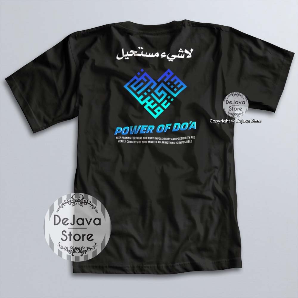Kaos Dakwah Islami POWER OF DOA Kaligrafi Series Baju Santri Muslim Tshirt Distro Kata Kata Islam Re