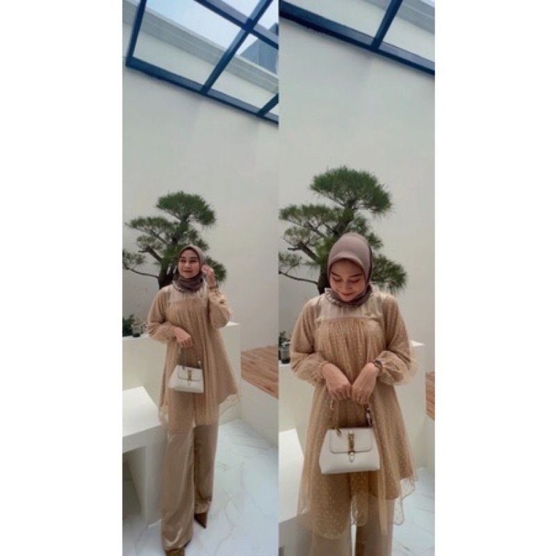 Natalia Tunik Tille Premium setelan baju wanita setelan celana perempuan Tunik tile dot setelan baju