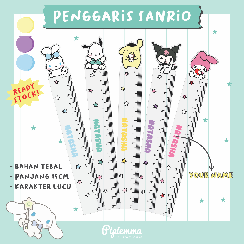 

Penggaris Custom Nama Anak Lucu SANRIO Alat Tulis Kado Souvenir cinamoroll hello kitty gudetama badzt maru my melody sanrio