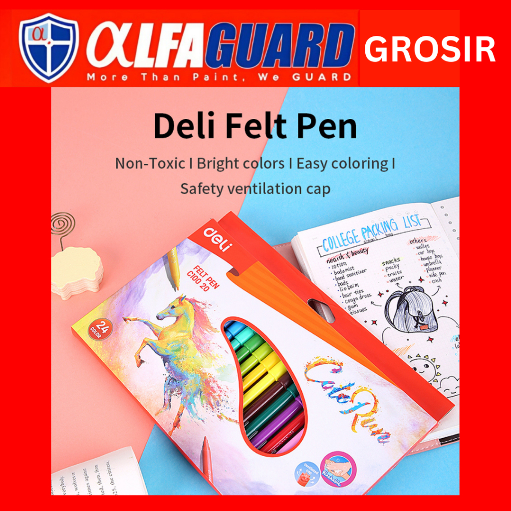 

Deli Felt Pen / Spidol Mewarnai 12/18/24 Warna Bullet Tip 1.0 mm Non-Toxic Mudah Dicuci EC100X0