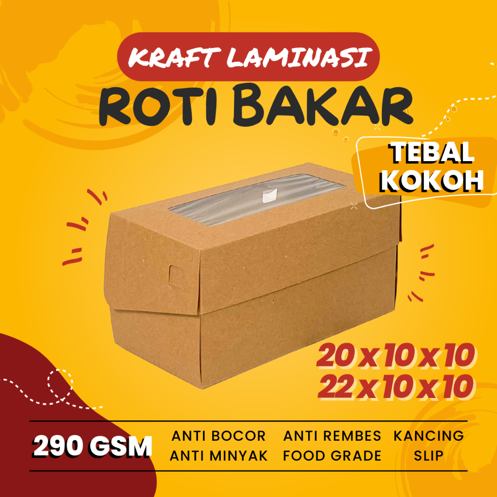 Dus Roti Bakar Kotak Donat Bomboloni Roti Snack Box 20x10x10 22x10x10 cm