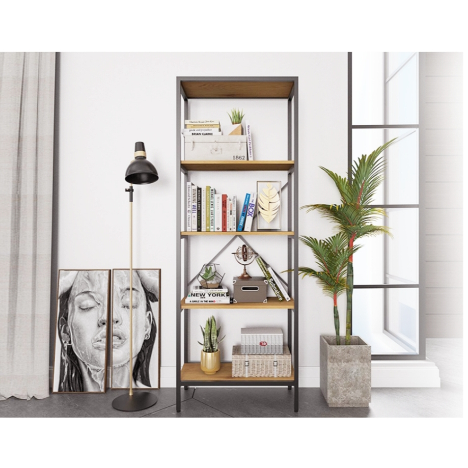 Rak lemari buku terbuka hiasan pajangan industrial 60cm besi BANDUNG