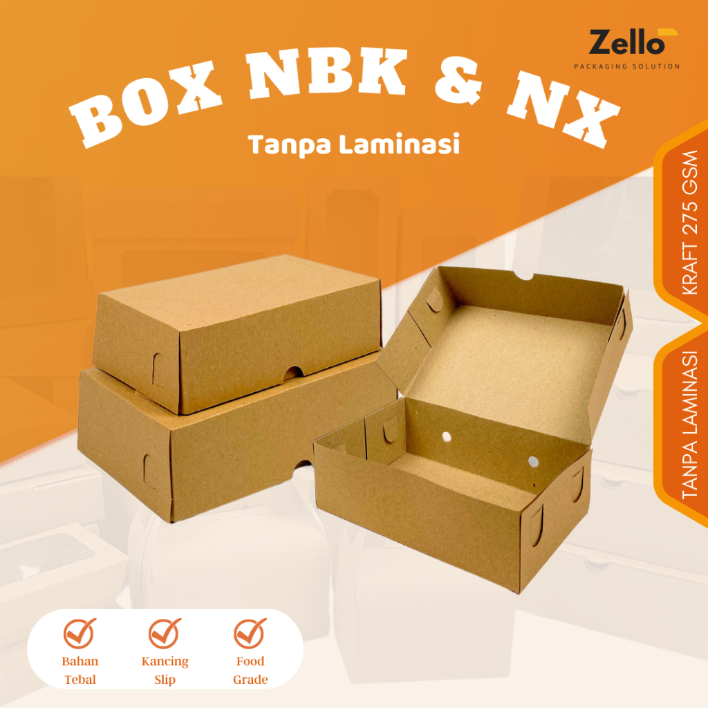 Box NBK NX Kemasan Snack Kotak Nasi Kraft 19.5x12.5x6 / 22x14x6.5 cm