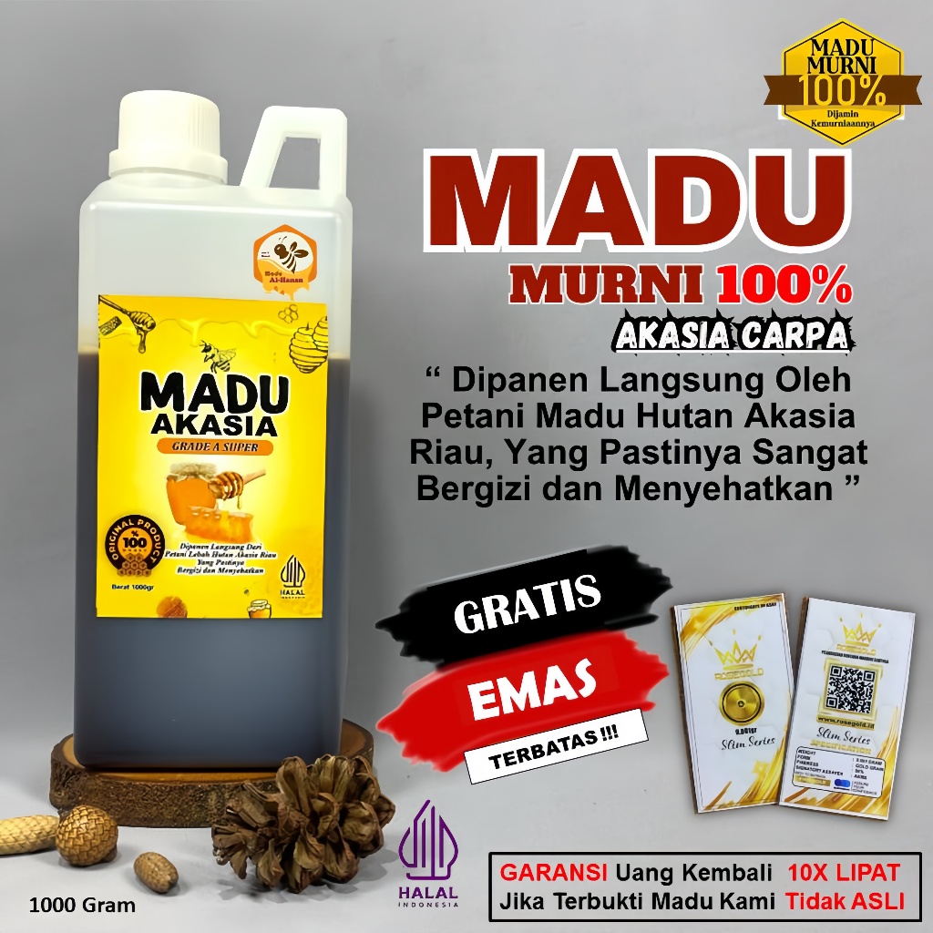 

Madu Asli 100% Tanpa Campuran Murni Nektar Hutan Akasia Riau 1Kg Grade A Super