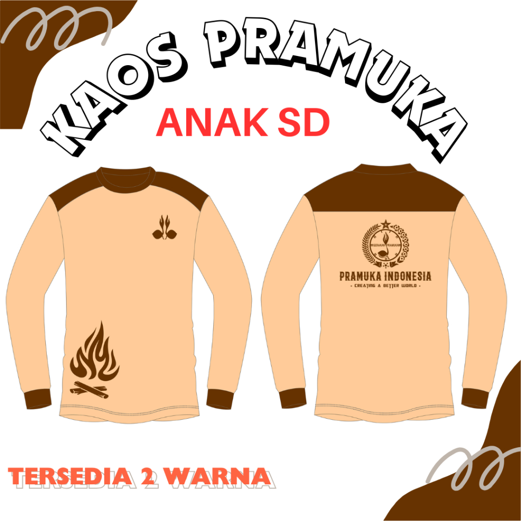 BISA COD KAOS LAPANGAN BAJU PRAMUKA UKURAN SD PAKAIAN PDL SABLON PRAMUKA INDONESIA LENGAN PANJANG