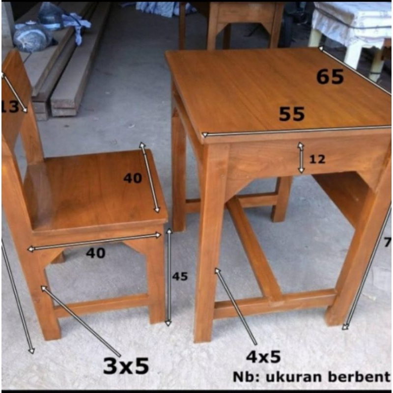 meja kursi sekolah kayu 1 set mentahan