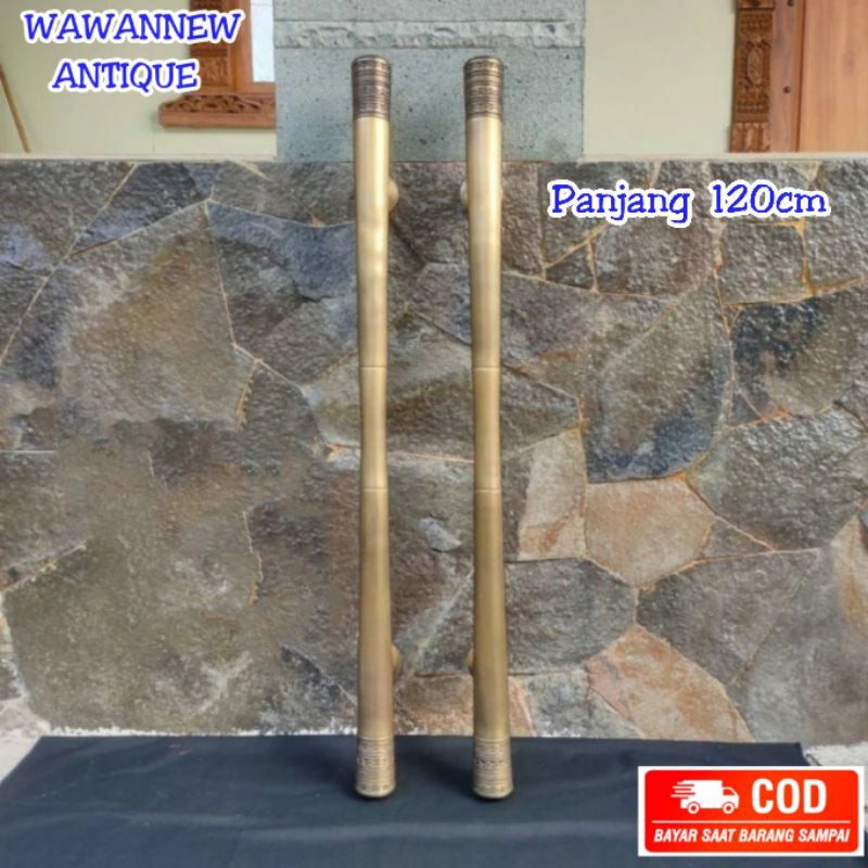 Handle Pintu / Gagang Pintu Rumah Pagar Kuningan Antik Motif Mahkota Ukir 120cm