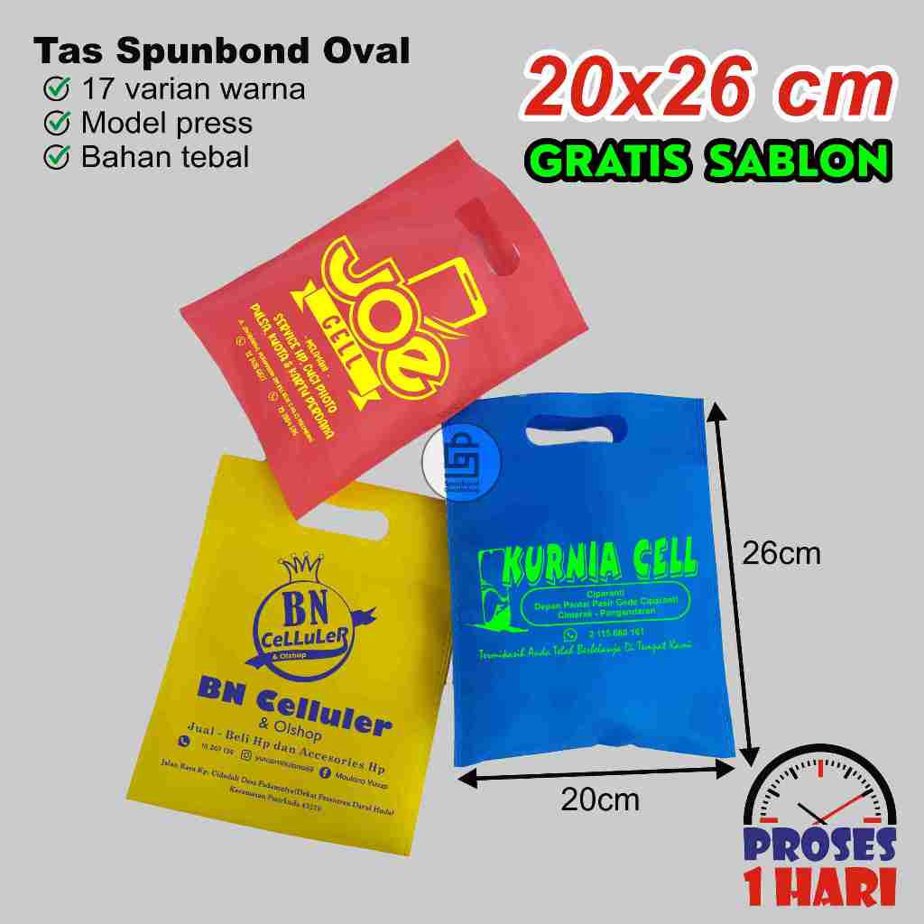 

Goodie Bag Tas Spunbond Oval 20x26 cm Gratis Sablon