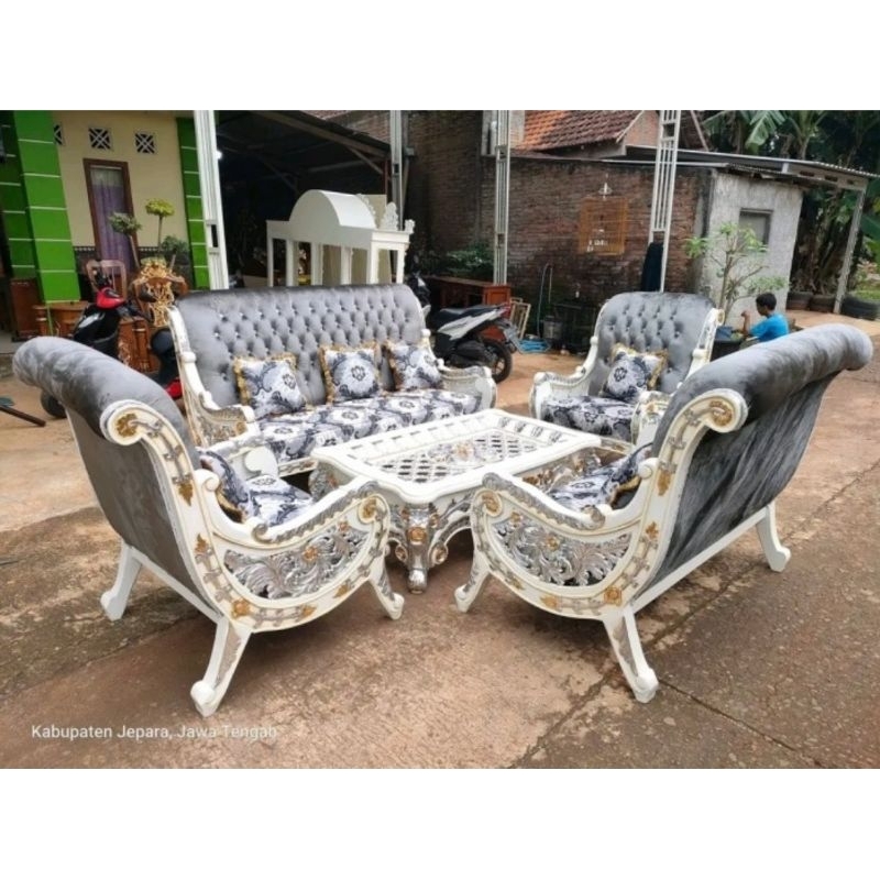 Sofa tamu set kayu jati ukir jepara - Kursi tamu set rafi ahmad kayu jati mebel jepara