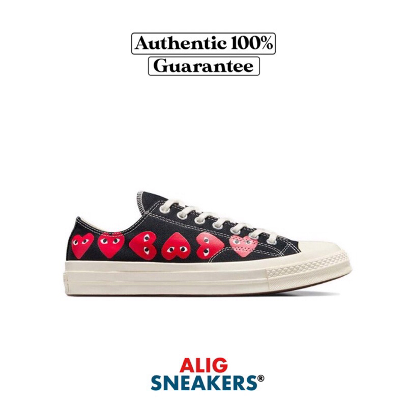 CONVERSE CDG PLAY LOW MULTI HEART BLACK WHITE AUTHENTIC 100%