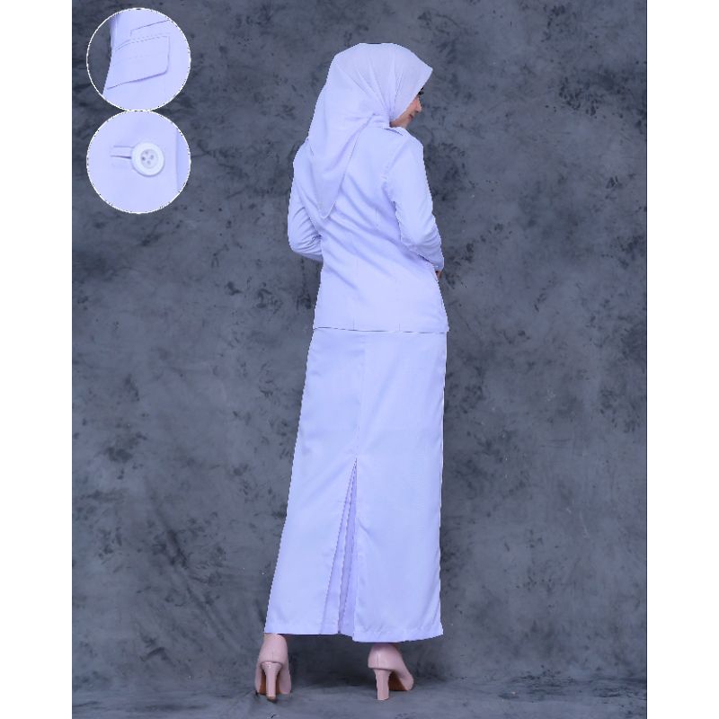 SERAGAM  PERAWAT PUTIH KANTONG DOUBLE SET ROK A PUTIH  / SET CELANA PUTIH/ SET ROK SPAN PUTIH BAHAN  KATUN  FREE. HIJAB