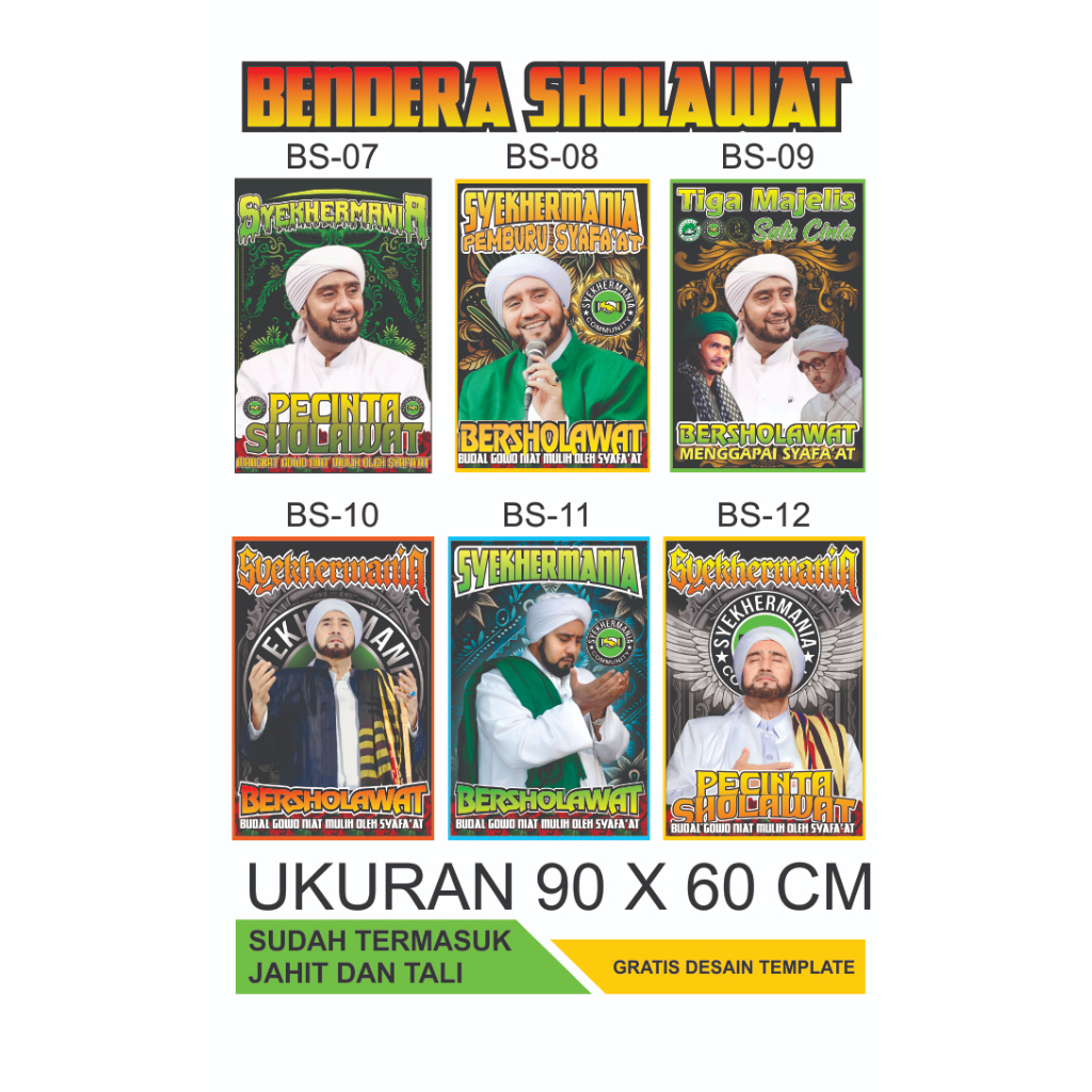 Bendera sholawat l Ukuran 60x90 l Syekhermania l Mini flag