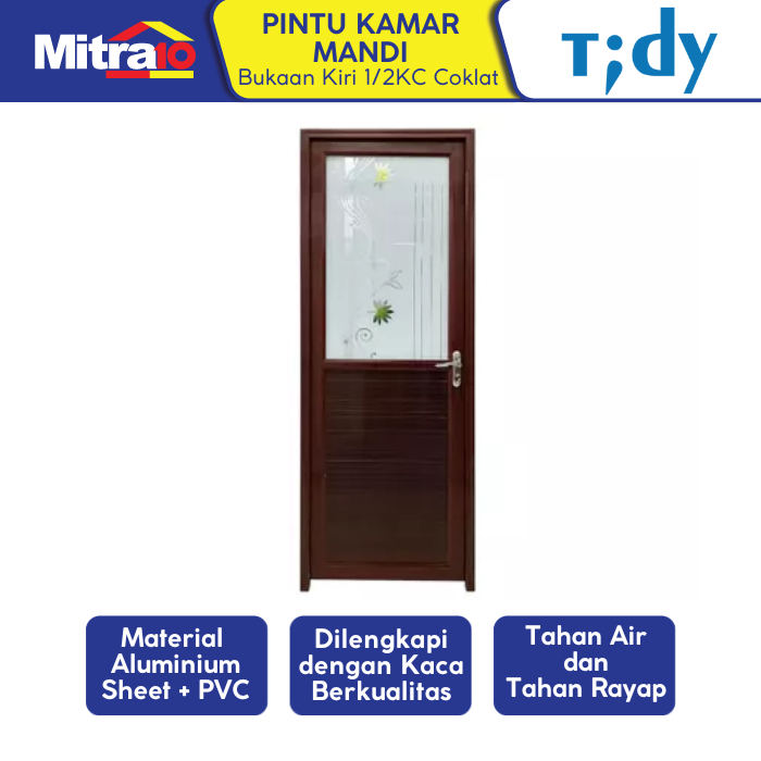 Tidy Pintu Kamar Mandi + Handle Aluminium Pvc Bukaan Kiri 1/2KC 70X200 Cm Coklat (Set)