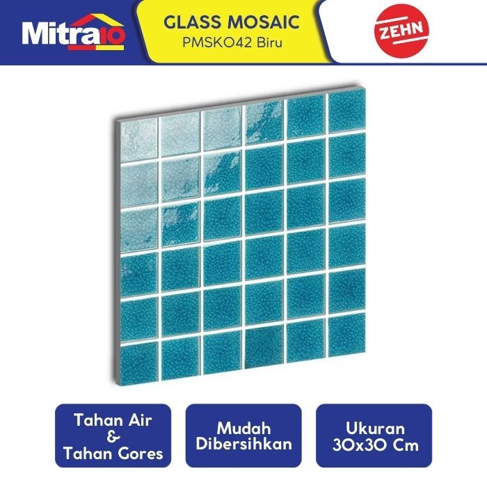 Zehn Keramik Dinding Glass Mosaic PMSK042 30x30 Cm Biru