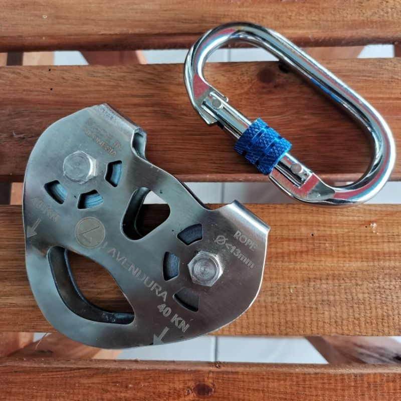 set paket tandem pulley double carabinner flying fox safety climbing rope acces Rock outbond