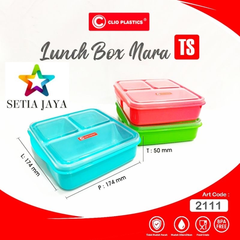 KOTAK BEKAL SEKAT 3 FOOD GRADE NARA CLIO  / LUNCH BOX PLASTIK NARA CLIO