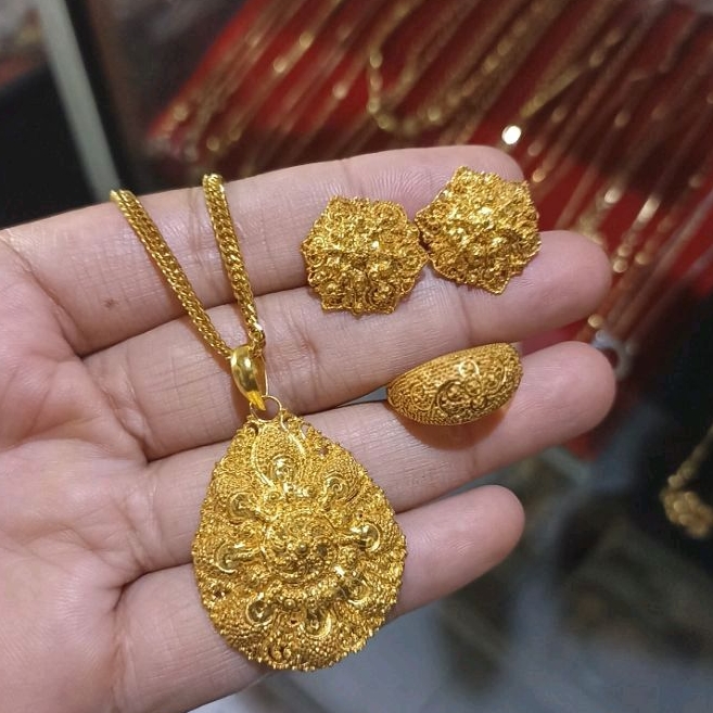 set perhiasan alpaka bali lapis emas