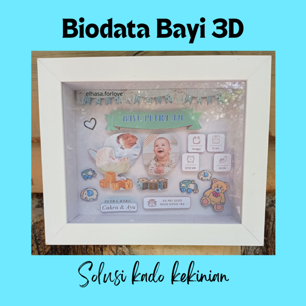 (BISA COD) Biodata Bayi 3D / Biodata Bayi Pop Up / Frame 3D Biodata Bayi / Foto Biodata Bayi / Kado 