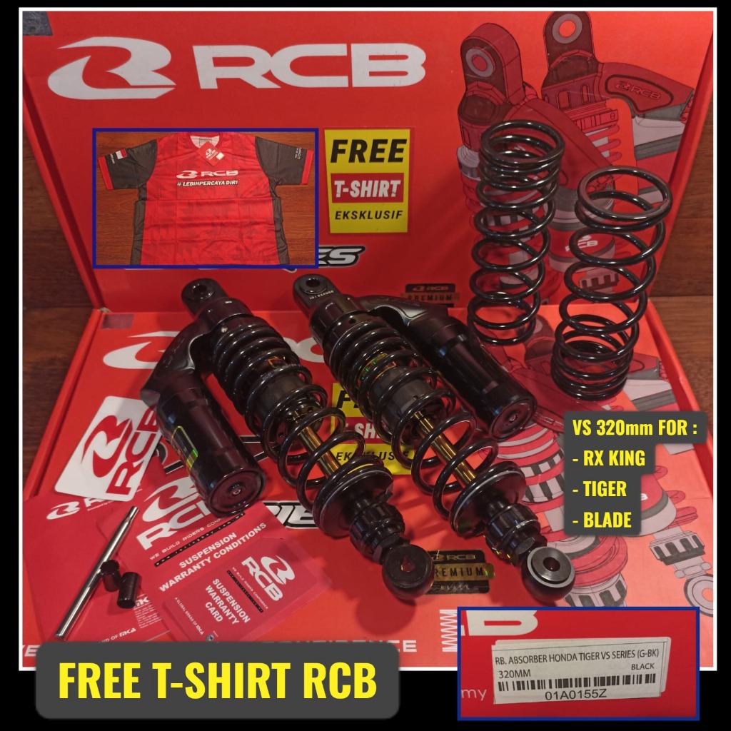 SHOCK TABUNG RCB 320MM VS SERIES RXKING/TGER/BLADE BLACK PREMIUM FREE T-SHIRT/BAJU - RACING BOY