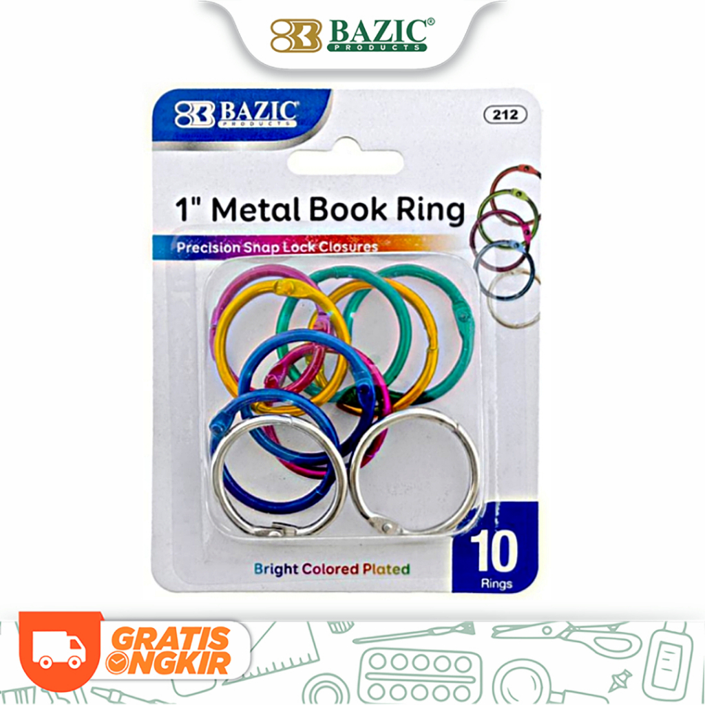 

Bazic 1" Asst. Color Metal Book Rings (10/Pack) - Ring Buku