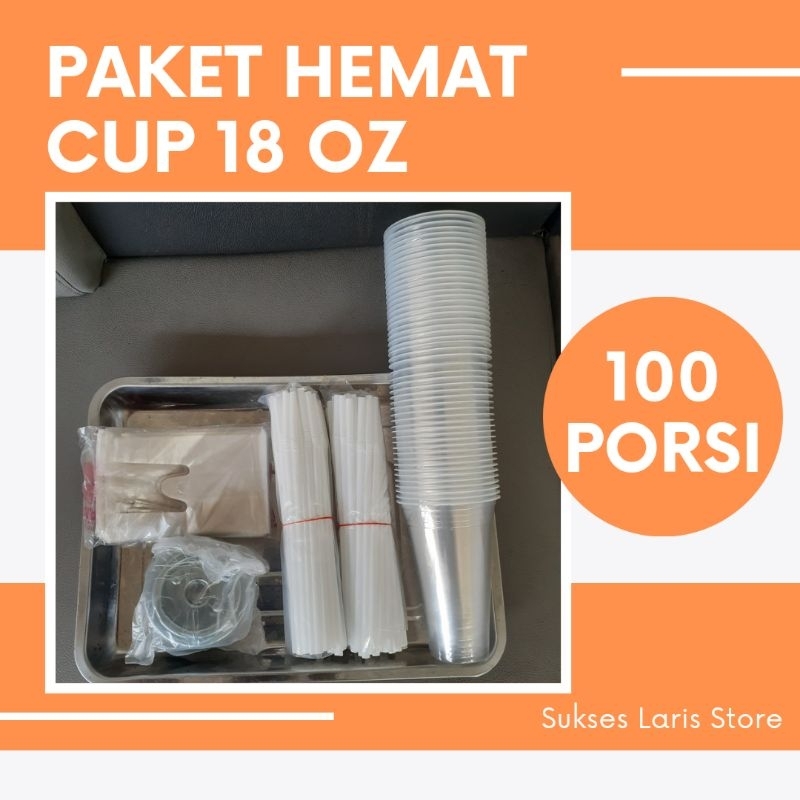 CUP 18 OZ SLIM (PAKET 100 PORSI) | GELAS CUP PLASTIK 18 OZ SEDOTAN KRESEK CUP TUTUP CUP