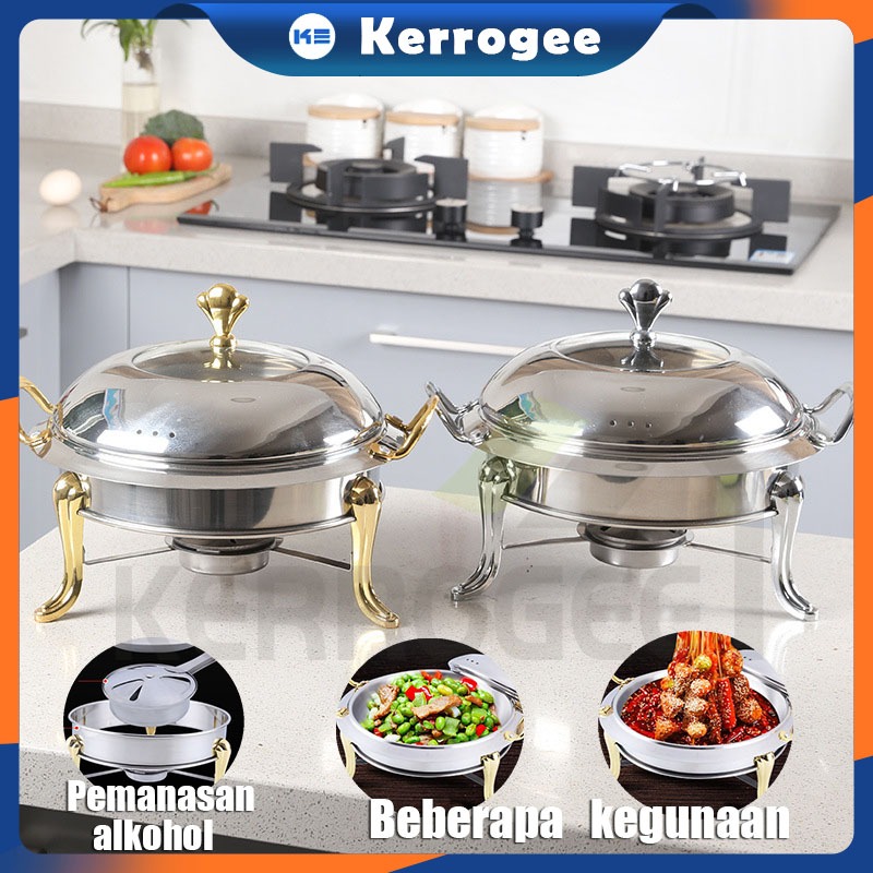 【Emas/perak】Chafing Dish 28cm Panci Prasmanan Bulat Stainless Steel dengan Pemanas Round Chaving Dis