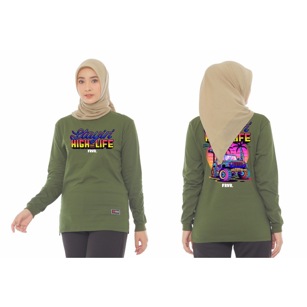 Kaos Lengan Panjang Wanita Desain Motif Kekinian Print Depan Belakang Bahan Kaos Katun Combed 24s