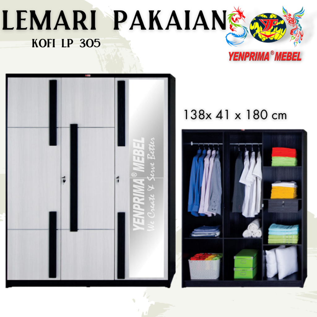 [YENPRIMA] LEMARI PAKAIAN 3 PINTU/LEMARI MINIMALIS/ACTIV KOFI LP 305