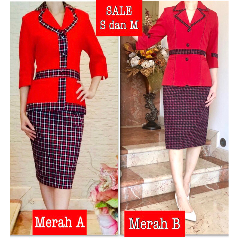 BLAZER WANITA MERAH MOTIF. Sale setelan blazer kotak kotak