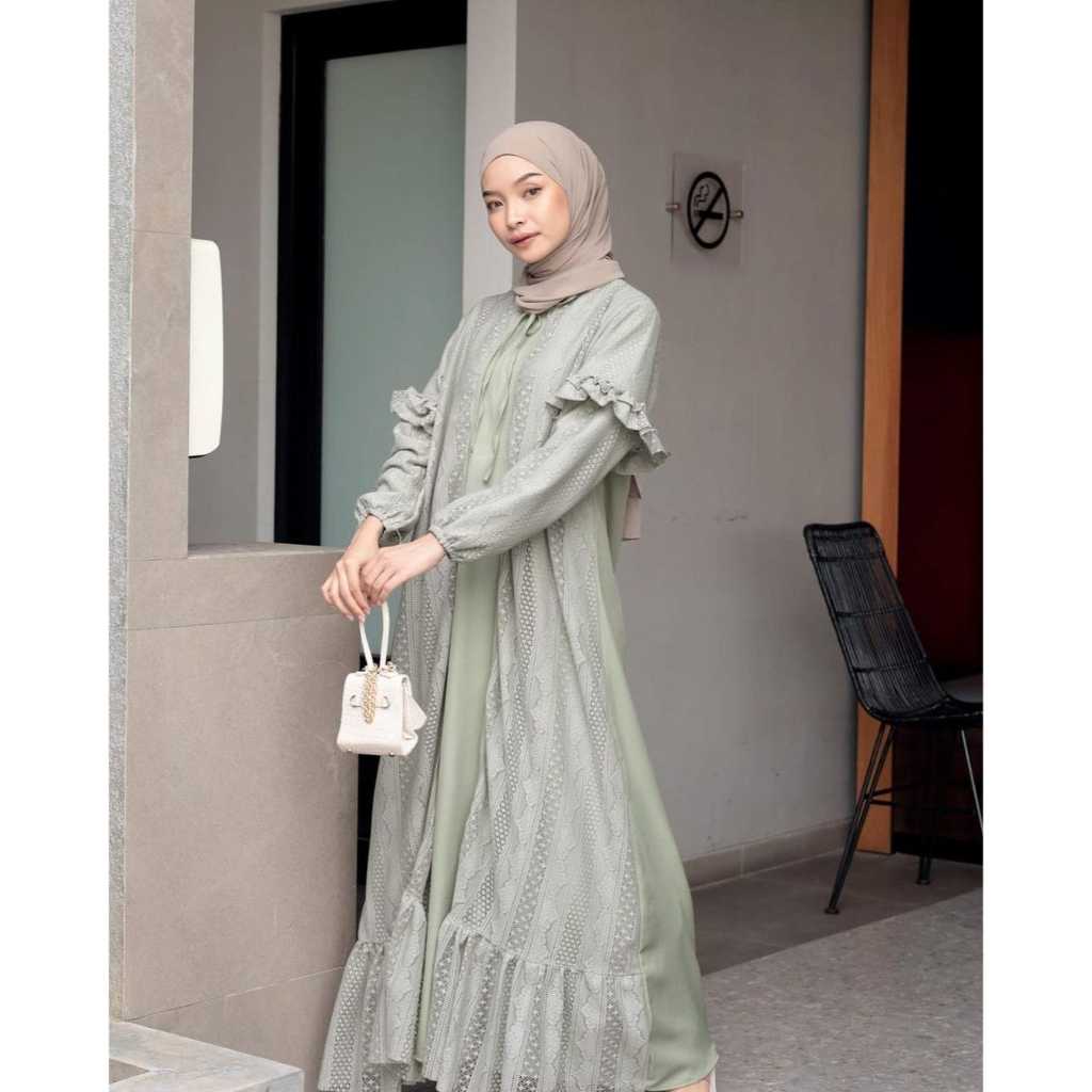 HAWA - Anggun Dress - Gamis Wanita Brukat - Gamis Muslimah Lengan Panjang