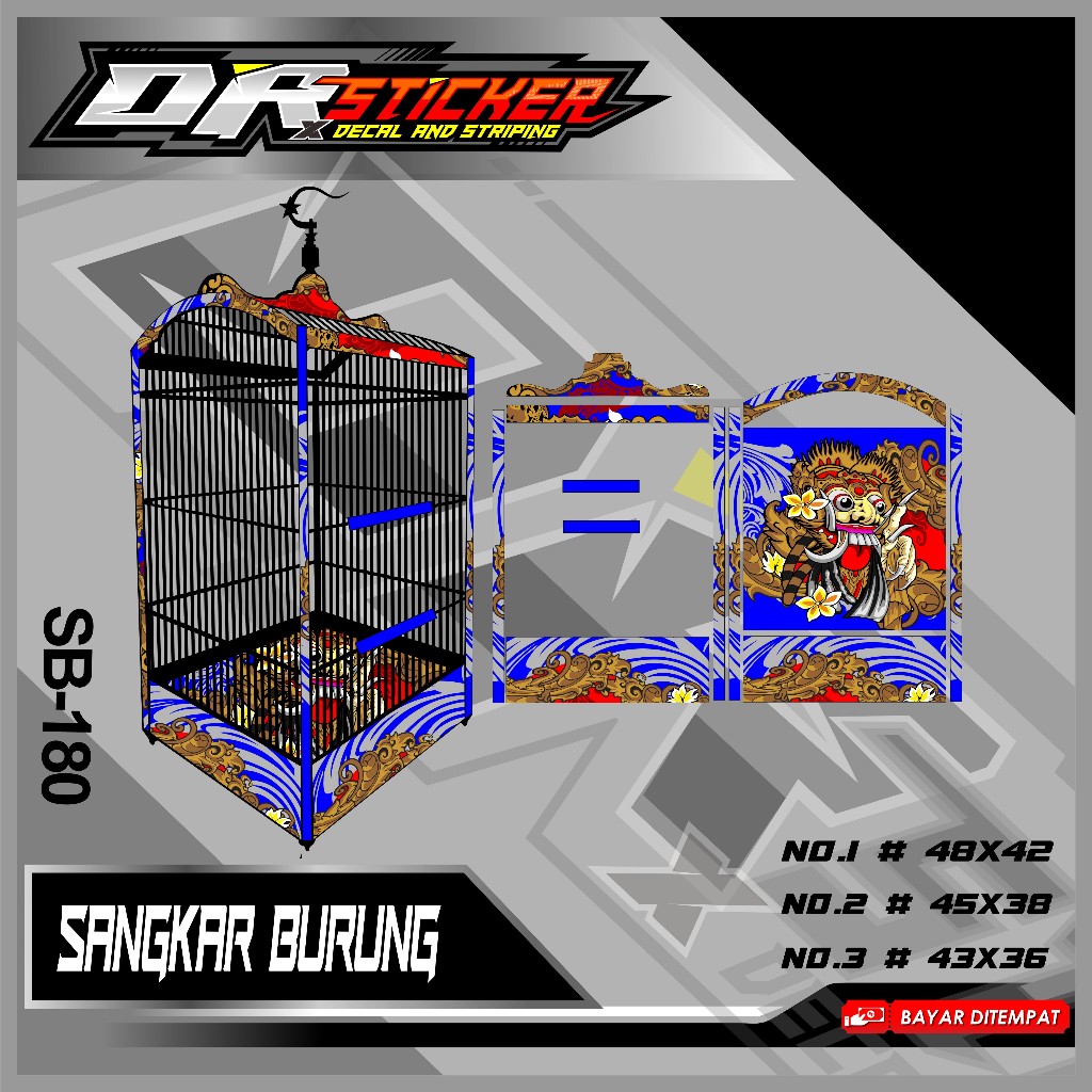 Sticker [ NEW ] Sangkar Ebod Custom Desain BARONG - Decal Variasi Sangkar Kotak Burung Lovebird