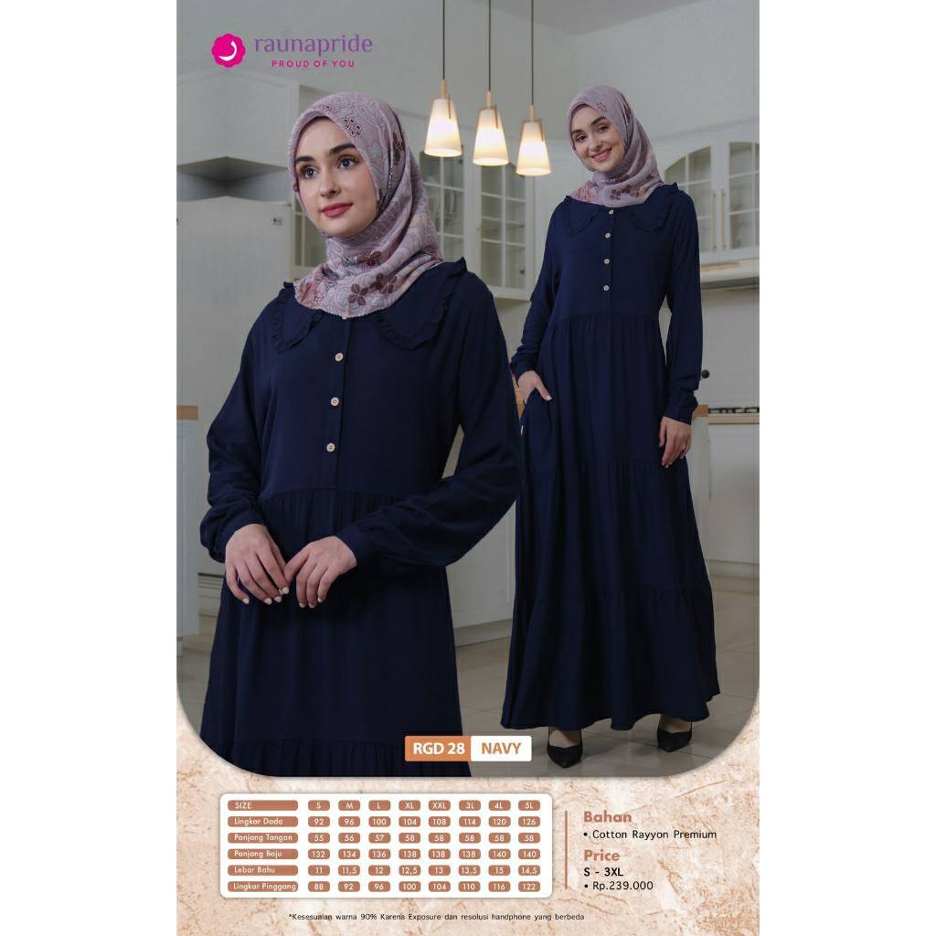 GAMIS POLOS RAUNA NAVY , GAMIS DEWASA POLOS NAVY , GAMIS RAYON by RAUNA , RGD 28 NAVY