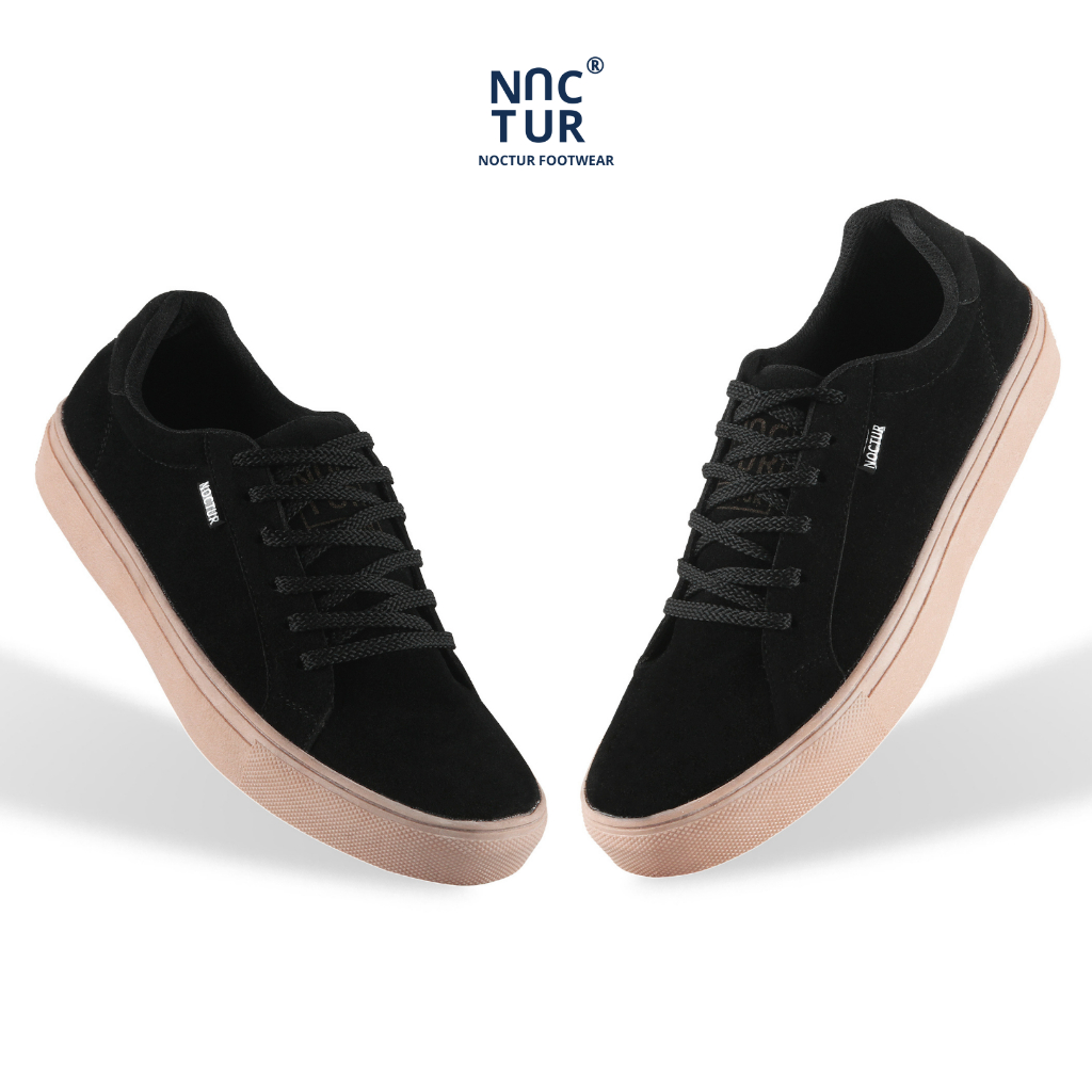 NOCTUR - Sneakers Pria Hitam Bahan Kulit Suede N-503