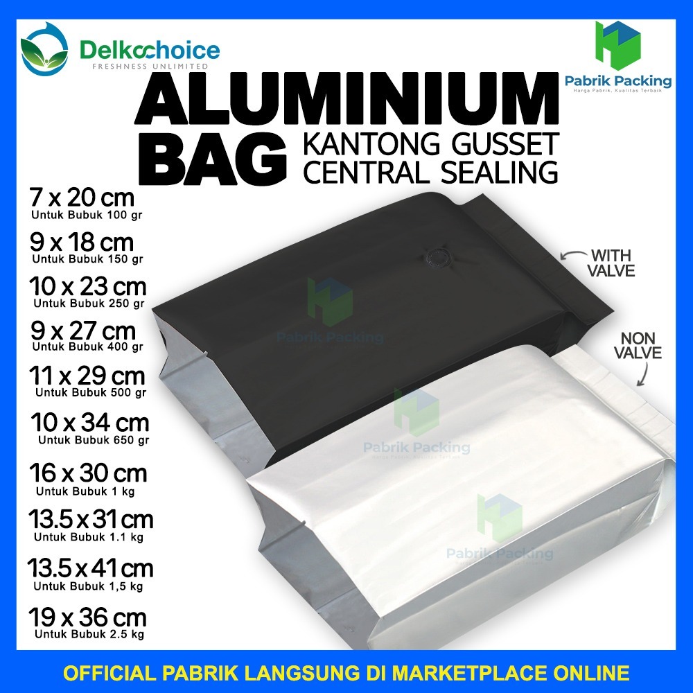 Kemasan Kantong Makanan Alumunium Bag Gusset Central Sealing Delkochoice