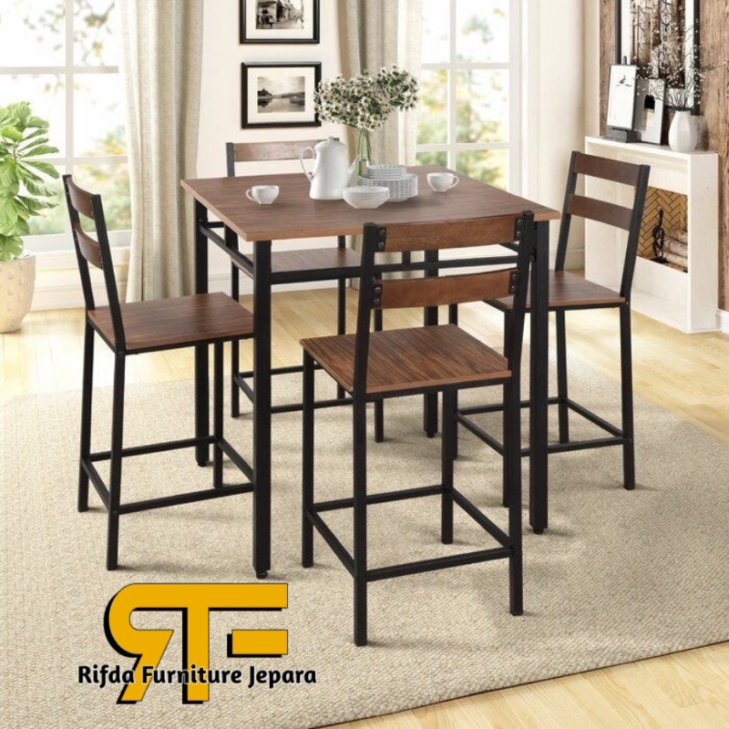 Kursi Makan Jati Kaki Besi / Kursi makan Kafe Kaki Besi
