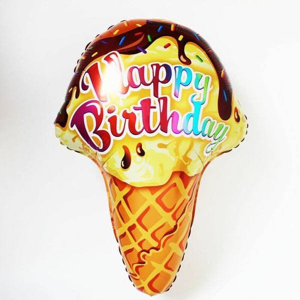 GROSIR isi 50 - Balon Foil HBD Ice Cream Cone Coklat | Balon Ice Cream Cone Coklat | Balon HBD Ice C