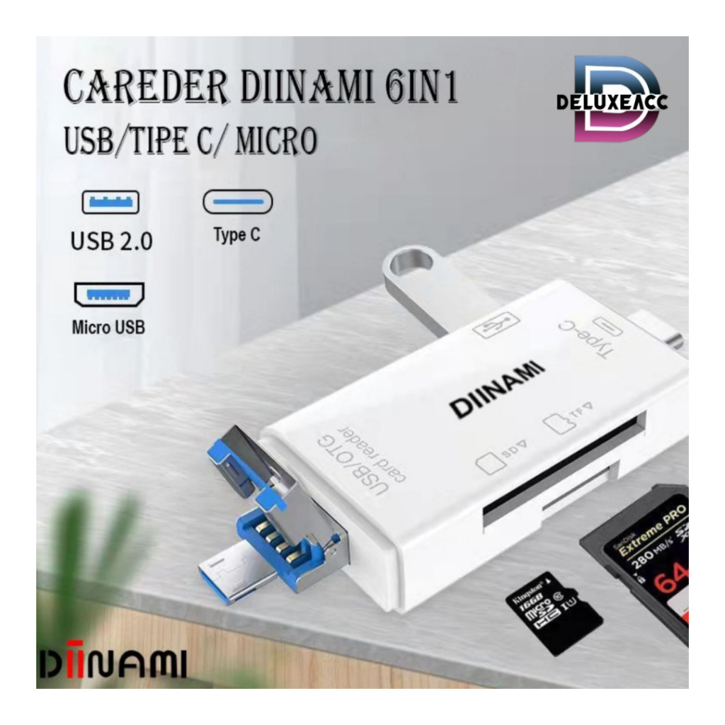 DIINAMI High Speed 6 in 1 OTG Card Reader USB 3.0 SD TF Micro SD Card Reader Type C Micro OTG Card R
