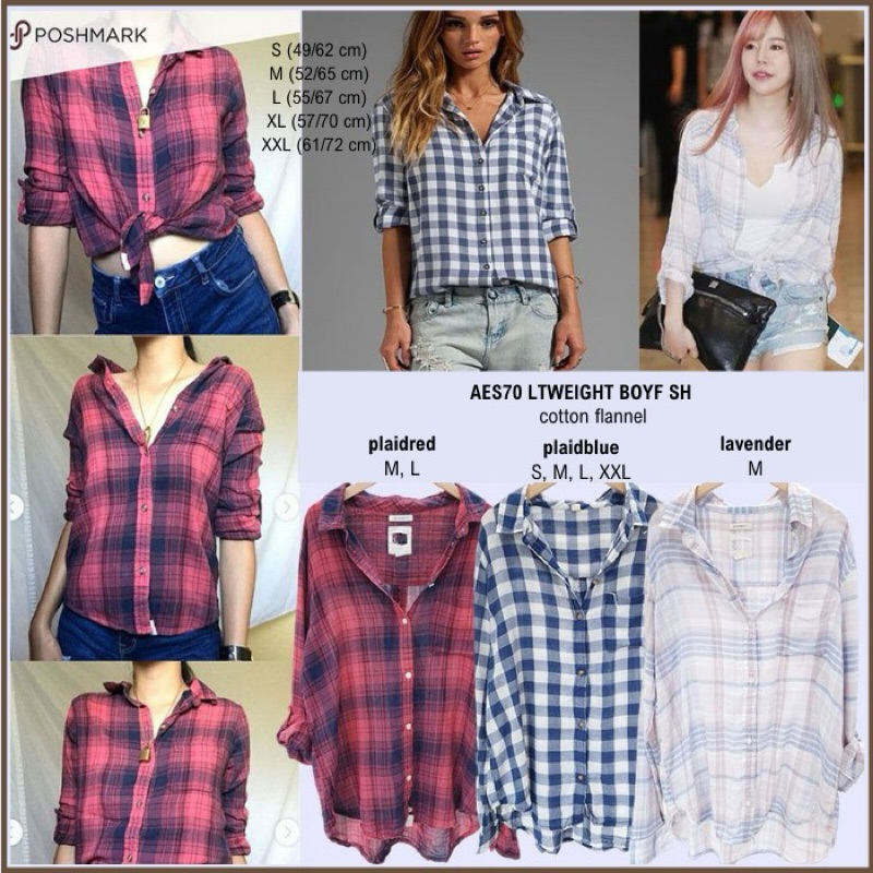 Kemeja Wanita Motif Kotak (Plaid Shirt) Bahan Katun Flanel brand American Eagle Original