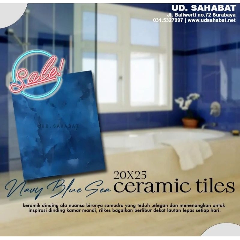 KERAMIK 20 X 25 BIRU TUA NAVY GLOSSY UNTUK KAMAR MANDI