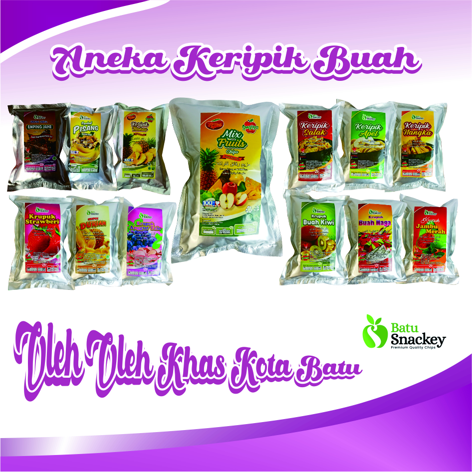 

BATU SNACKEY - ANEKA KERIPIK BUAH DAN KERUPUK BUAH (NANGKA, APEL, SALAK, MIX FRUIT, STRAWBERI) - OLEH OLEH BATU MALANG