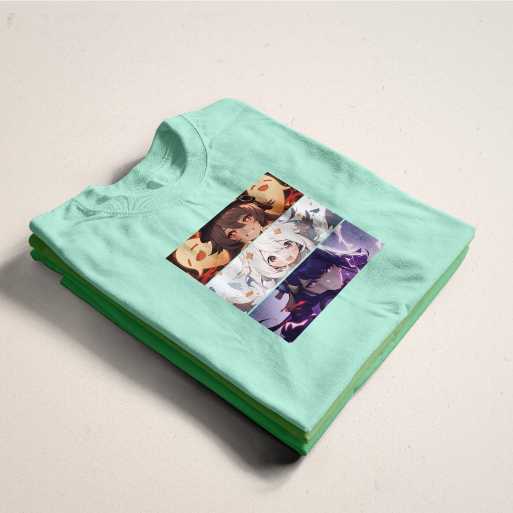 Genshin Impact Sablon Kaos Setrika Zhong Li Xiao Hu Tao Ayaka