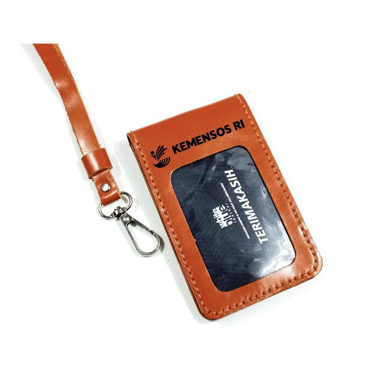 

GROSIR ✅ Name Tag Kulit Sapi Warna Tan Logo Kemensos - Lanyard Bergaransi