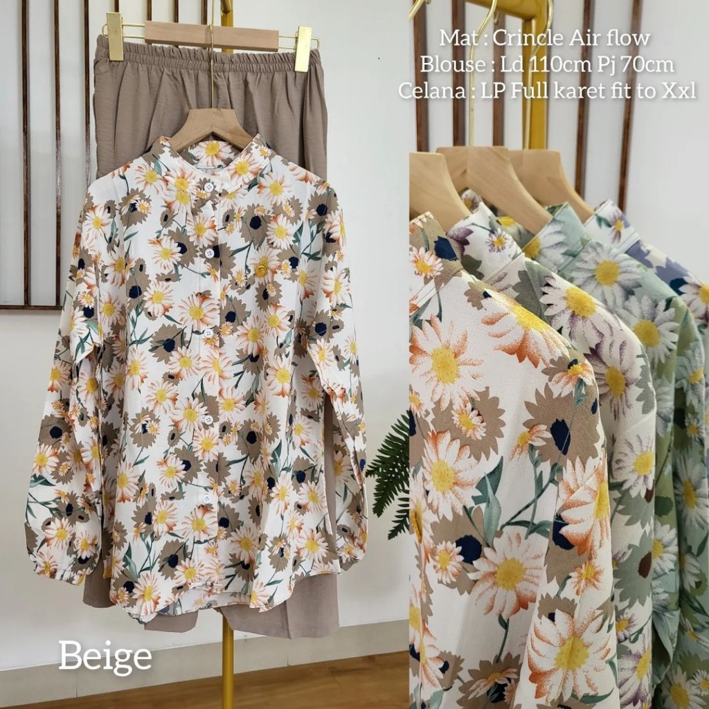 DAVEINA ONESET [ M L XL XXL ] Oneset Wanita Bahan Crinkle Korean Style Setelan Wanita Terabaru 2023 